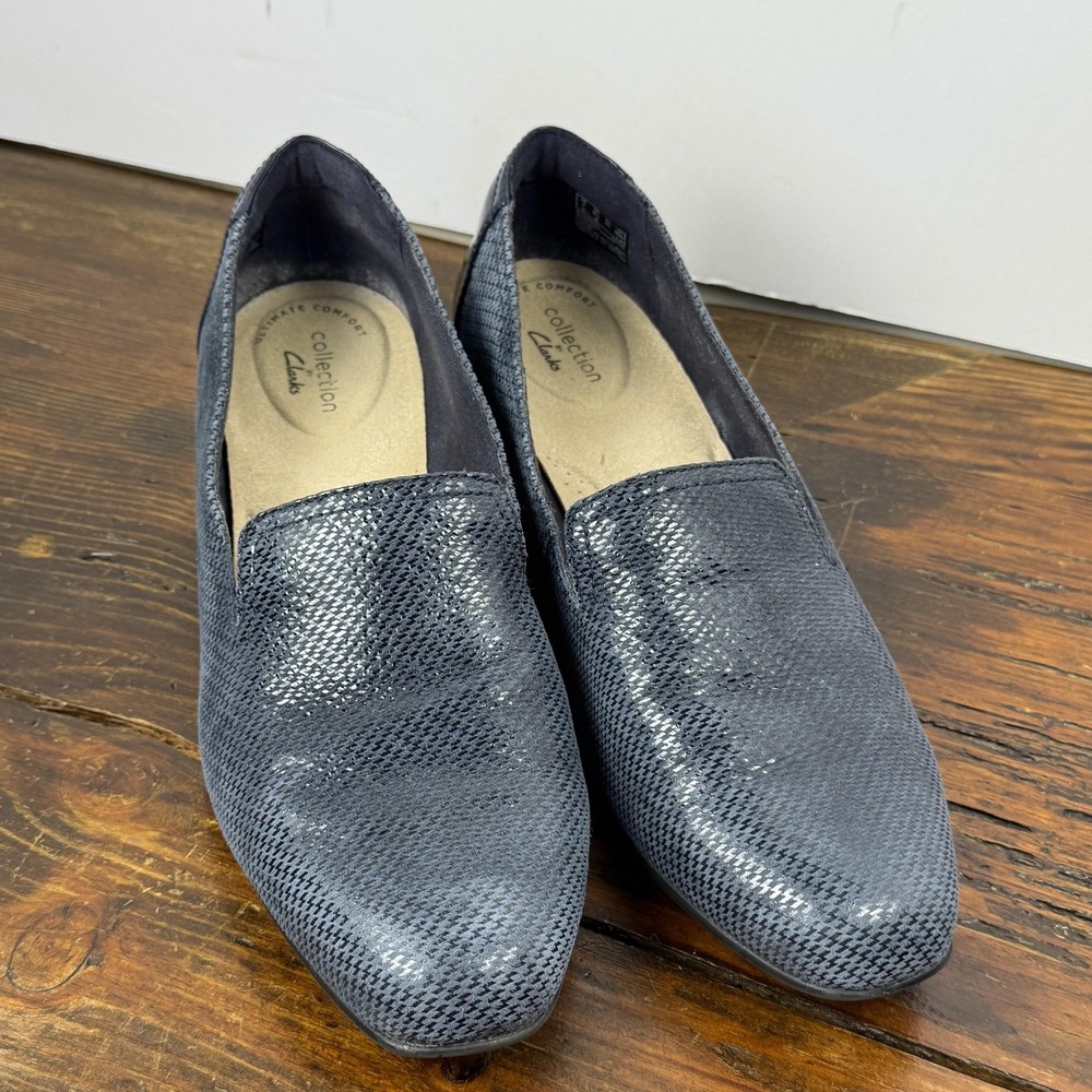 Clarks Collection Shoes Womens Size 9.5 Navy Blue Loafer Slip On Comfort‎